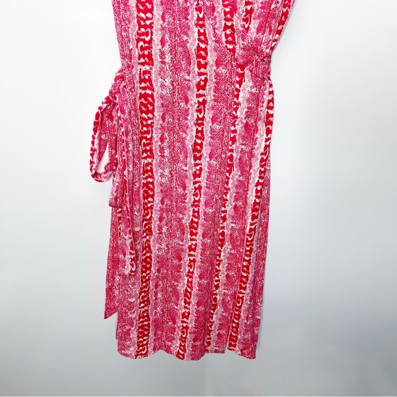 Diane Von Furstenberg DVF Red Pink White Sleeveless Wrap Tie Dress Size 6 - Picture 10 of 12